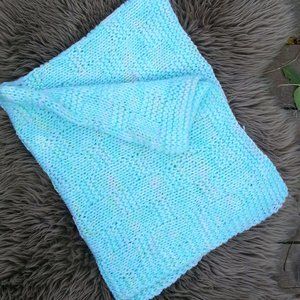 Handmade green/pink knitted baby blanket